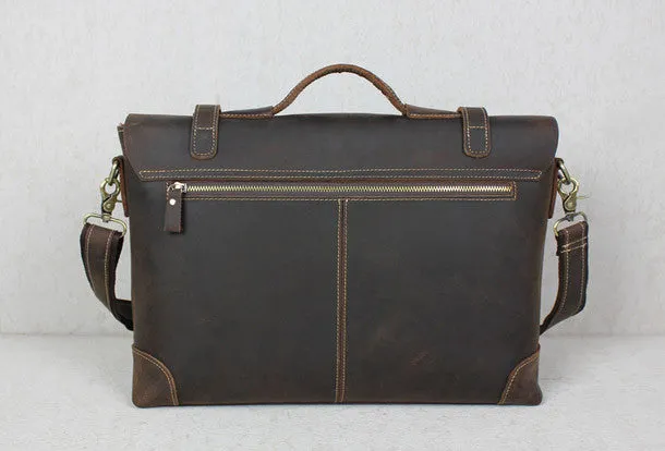 Handmade leather men Briefcase messenger coffee brown shoulder laptop 14 inch bag vintage bag