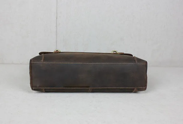Handmade leather men Briefcase messenger coffee brown shoulder laptop 14 inch bag vintage bag