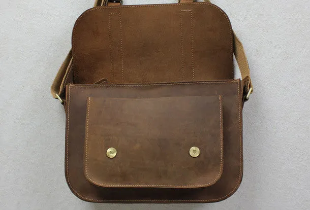 Handmade leather men Briefcase messenger coffee shoulder bag vintage bag for him