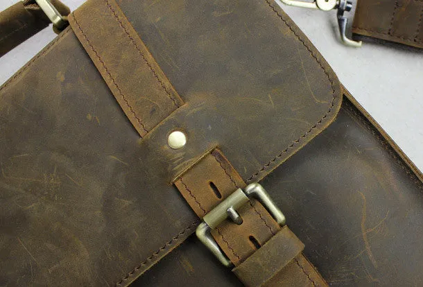 Handmade leather men Briefcase messenger coffee shoulder bag vintage bag