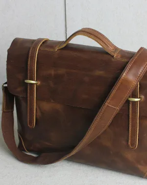 Handmade leather men Briefcase messenger dark coffee brown shoulder bag vintage bag