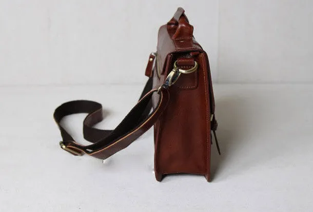 Handmade leather men Briefcase messenger red brown shoulder ipad bag vintage bag