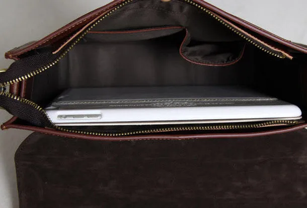 Handmade leather men Briefcase messenger red brown shoulder ipad bag vintage bag