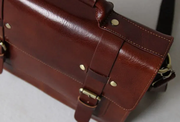 Handmade leather men Briefcase messenger red brown shoulder ipad bag vintage bag