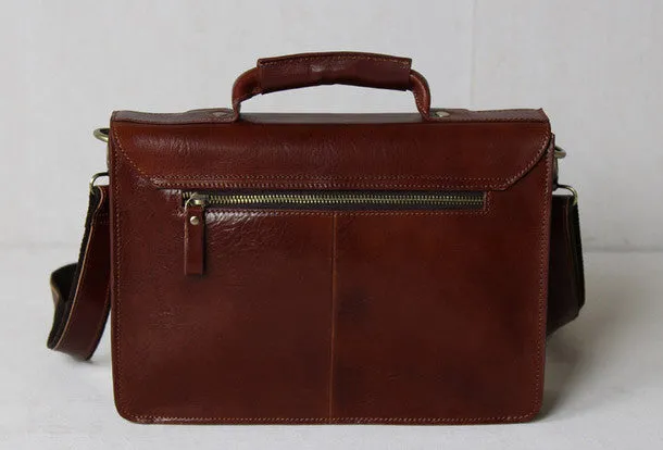 Handmade leather men Briefcase messenger red brown shoulder ipad bag vintage bag