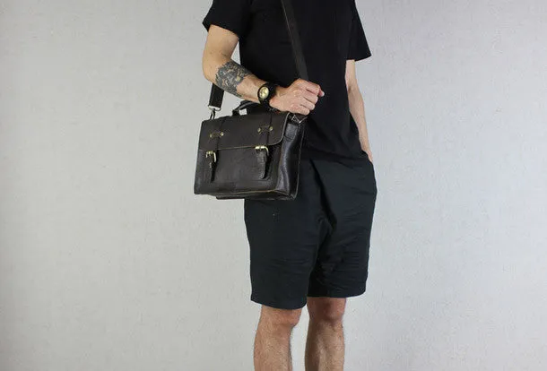 Handmade leather men Briefcase messenger red brown shoulder ipad bag vintage bag