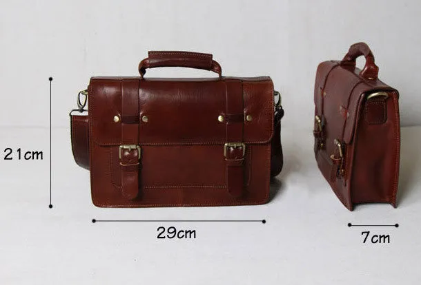 Handmade leather men Briefcase messenger red brown shoulder ipad bag vintage bag