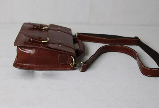 Handmade leather men Briefcase messenger red brown shoulder ipad bag vintage bag