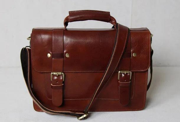 Handmade leather men Briefcase messenger red brown shoulder ipad bag vintage bag