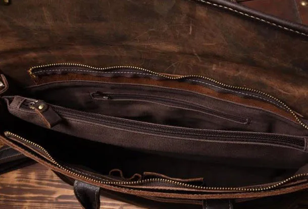 Handmade leather men Briefcase messenger vintage shoulder laptop bag vintage bag