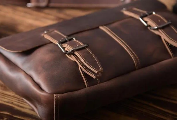Handmade leather men Briefcase messenger vintage shoulder laptop bag vintage bag