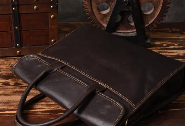 Handmade leather men Briefcase messenger vintage shoulder laptop bag vintage bag