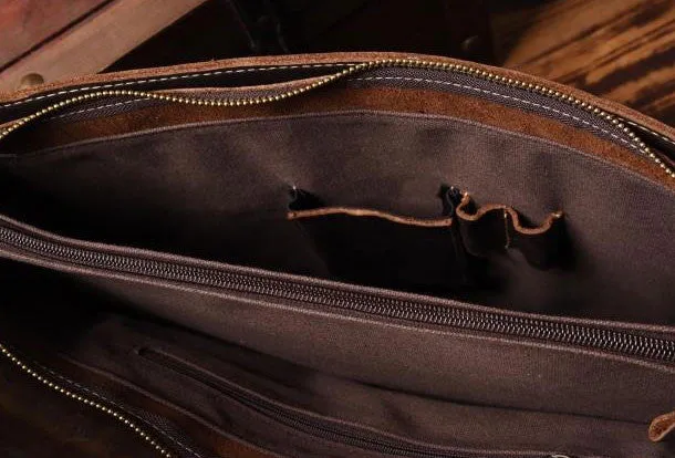 Handmade leather men Briefcase messenger vintage shoulder laptop bag vintage bag