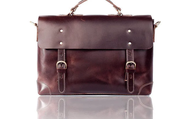 Handmade leather men Briefcase messenger vintage shoulder laptop bag vintage bag