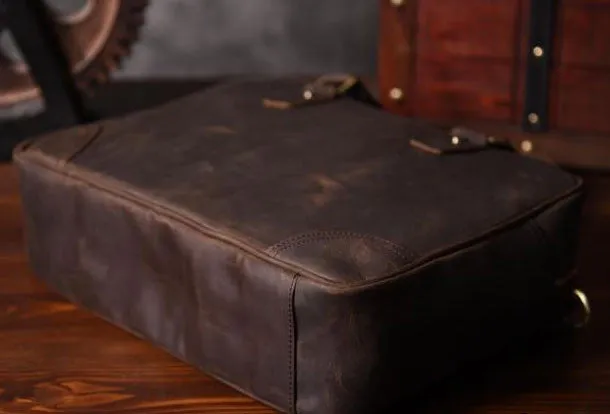 Handmade leather men Briefcase messenger vintage shoulder laptop bag vintage bag