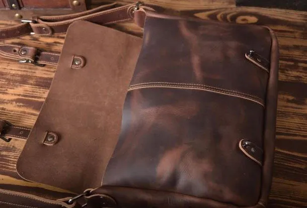 Handmade leather men Briefcase messenger vintage shoulder laptop bag vintage bag