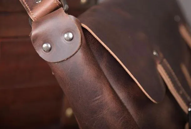 Handmade leather men Briefcase messenger vintage shoulder laptop bag vintage bag