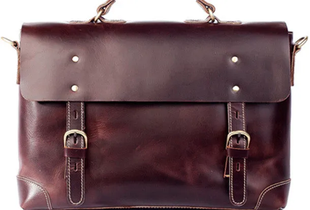 Handmade leather men Briefcase messenger vintage shoulder laptop bag vintage bag