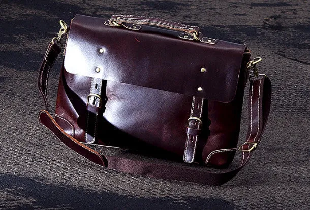 Handmade leather men Briefcase messenger vintage shoulder laptop bag vintage bag