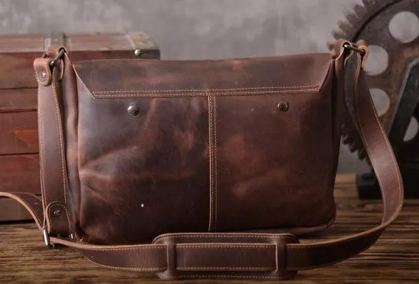 Handmade leather men Briefcase messenger vintage shoulder laptop bag vintage bag