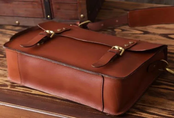 Handmade leather men Briefcase messenger vintage shoulder laptop bag vintage bag