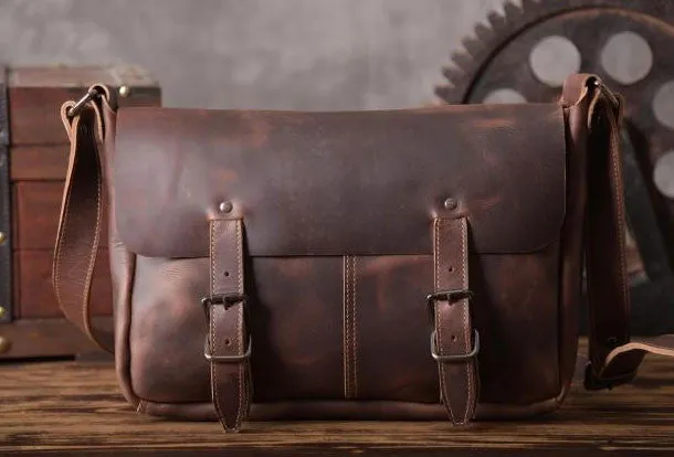 Handmade leather men Briefcase messenger vintage shoulder laptop bag vintage bag