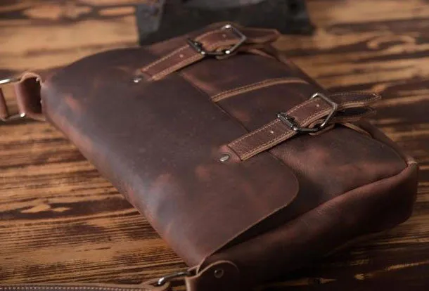 Handmade leather men Briefcase messenger vintage shoulder laptop bag vintage bag