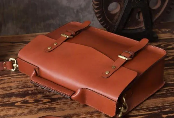 Handmade leather men Briefcase messenger vintage shoulder laptop bag vintage bag