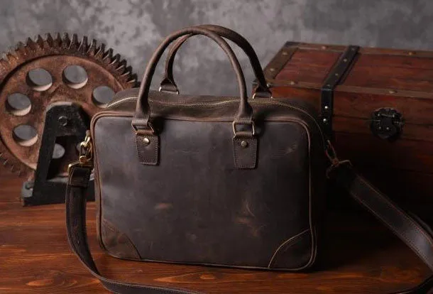 Handmade leather men Briefcase messenger vintage shoulder laptop bag vintage bag