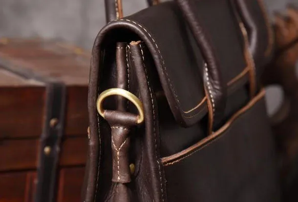 Handmade leather men Briefcase messenger vintage shoulder laptop bag vintage bag