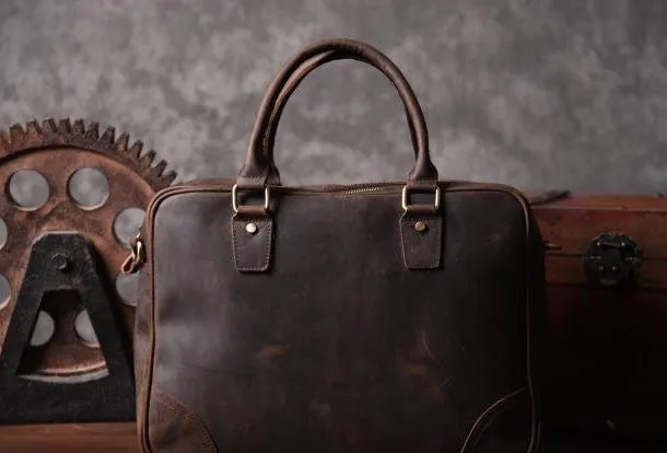 Handmade leather men Briefcase messenger vintage shoulder laptop bag vintage bag