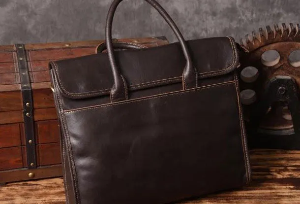 Handmade leather men Briefcase messenger vintage shoulder laptop bag vintage bag