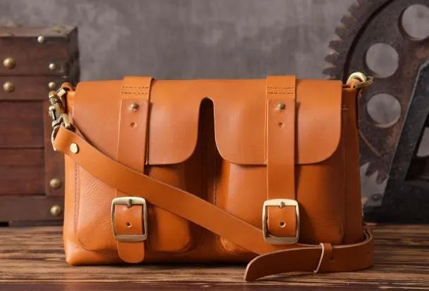 Handmade leather men Briefcase messenger vintage shoulder laptop bag vintage bag
