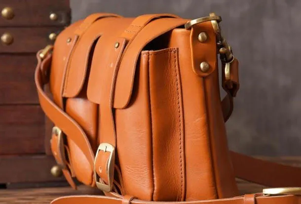 Handmade leather men Briefcase messenger vintage shoulder laptop bag vintage bag