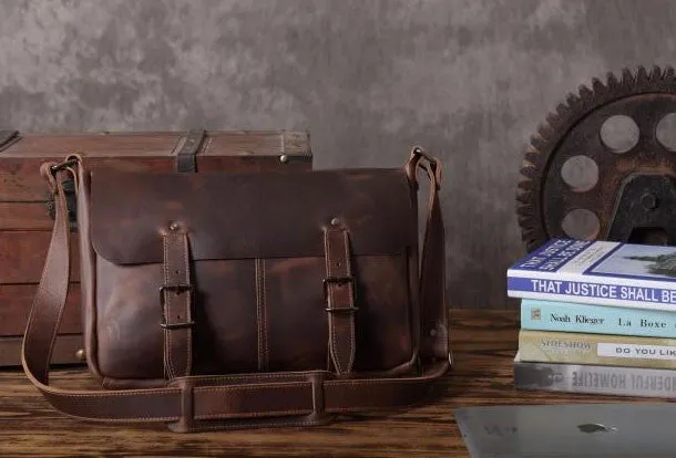 Handmade leather men Briefcase messenger vintage shoulder laptop bag vintage bag