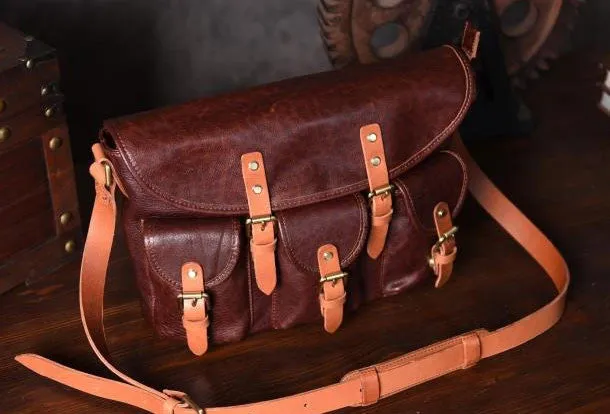 Handmade leather men Briefcase messenger vintage shoulder laptop bag vintage bag