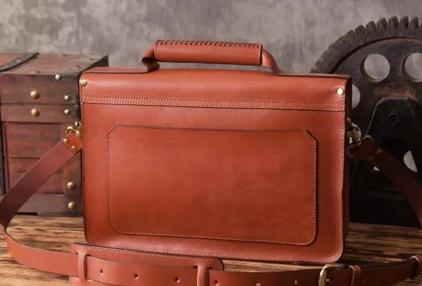 Handmade leather men Briefcase messenger vintage shoulder laptop bag vintage bag