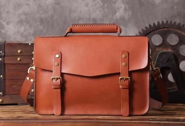 Handmade leather men Briefcase messenger vintage shoulder laptop bag vintage bag