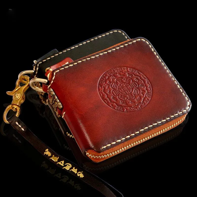 Handmade Leather Mens Biker Chain Wallet Cool Leather Wallets Small Chain Wallets for Men