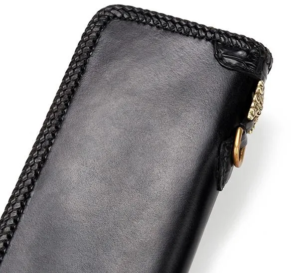 Handmade Leather Mens Biker Chain Wallets Cool Leather Biker Wallets Long Chain Wallet for Men