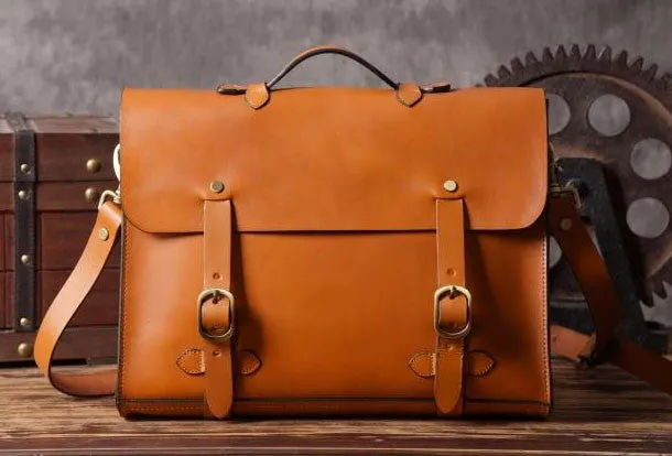 Handmade leather mens Briefcase business Briefcase Shoulder Bag Laptop Briefcase