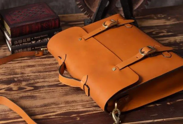 Handmade leather mens Briefcase business Briefcase Shoulder Bag Laptop Briefcase