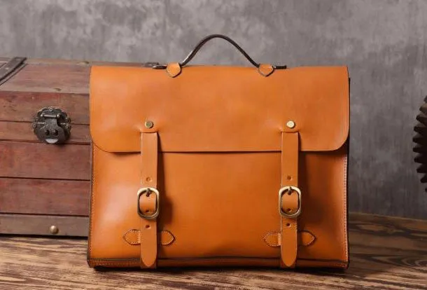 Handmade leather mens Briefcase business Briefcase Shoulder Bag Laptop Briefcase