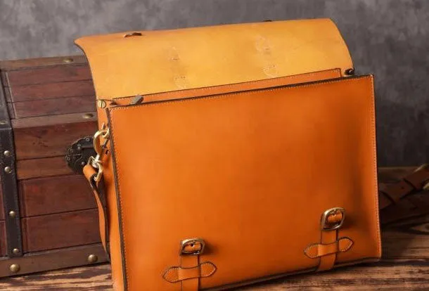 Handmade leather mens Briefcase business Briefcase Shoulder Bag Laptop Briefcase