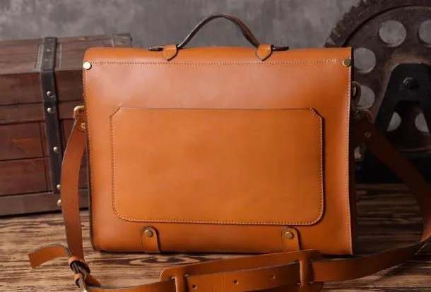 Handmade leather mens Briefcase business Briefcase Shoulder Bag Laptop Briefcase