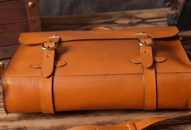 Handmade leather mens Briefcase business Briefcase Shoulder Bag Laptop Briefcase