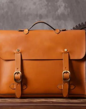 Handmade leather mens Briefcase business Briefcase Shoulder Bag Laptop Briefcase