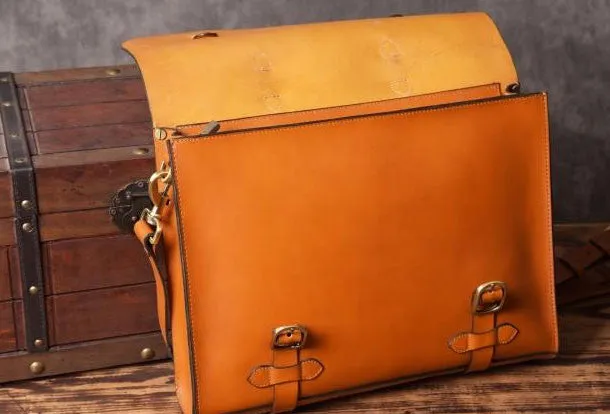 Handmade leather mens Briefcases messenger bags vintage Shoulder Briefcases laptops