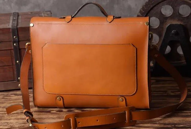 Handmade leather mens Briefcases messenger bags vintage Shoulder Briefcases laptops
