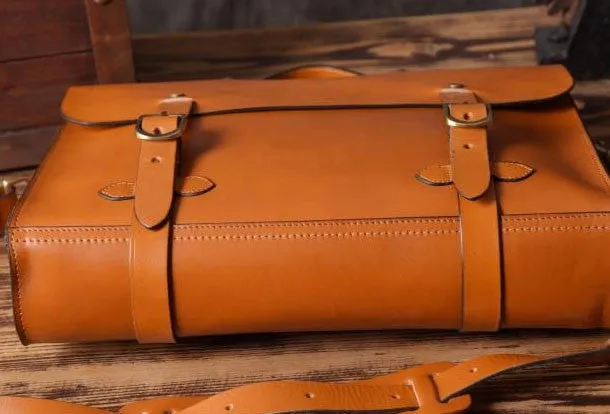 Handmade leather mens Briefcases messenger bags vintage Shoulder Briefcases laptops